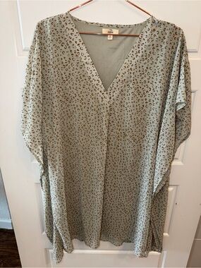 Blue Leopard Print V-Neck Muumuu Mini Dress